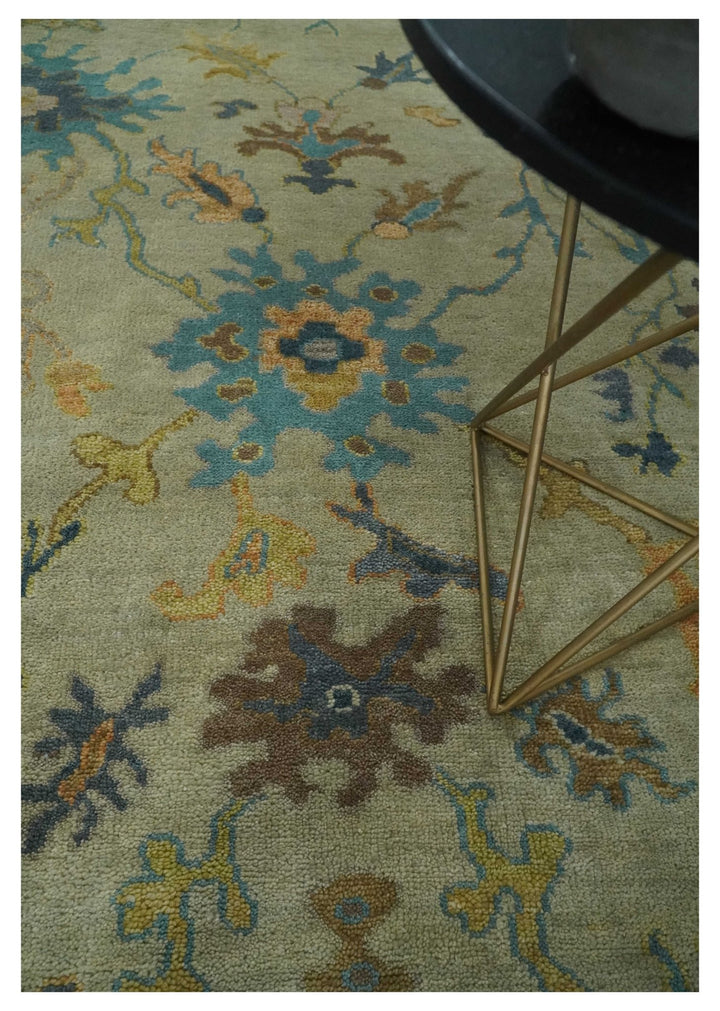 Antique Style Olive and Blue Hand knotted Traditional Oushak 8x10 wool Area Rug - The Rug Decor