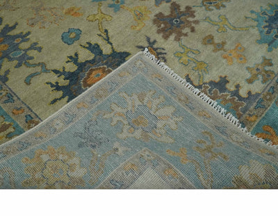 Antique Style Olive and Blue Hand knotted Traditional Oushak 8x10 wool Area Rug - The Rug Decor