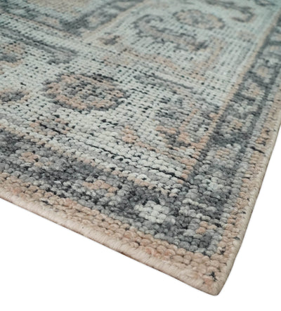 Antique Style Peach, Ivory and Charcoal 8x10 Hand knotted Traditional wool Area Rug - The Rug Decor