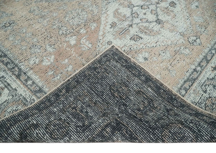 Antique Style Peach, Ivory and Charcoal 8x10 Hand knotted Traditional wool Area Rug - The Rug Decor