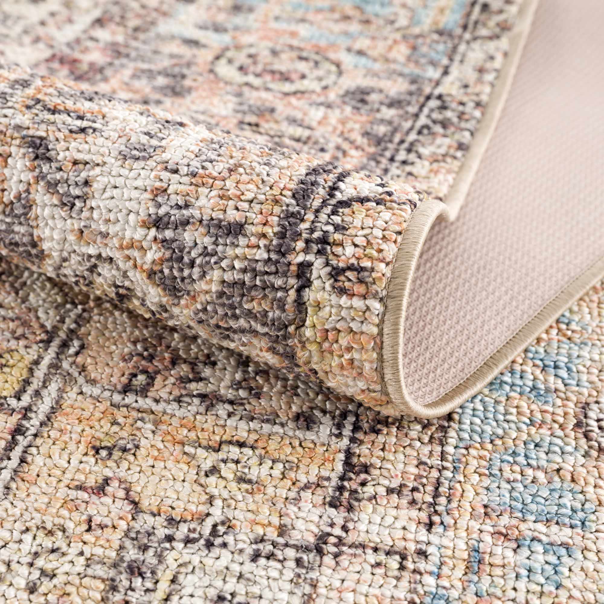 Rust, Blue, Beige and Charcoal Traditional Heriz Washable Turkish