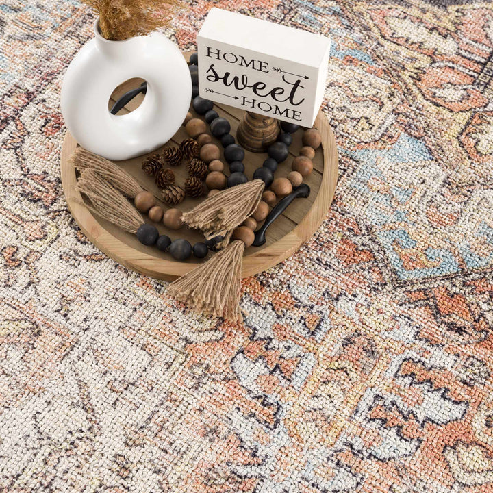 Antique style Rust, Blue, Beige and Charcoal Traditional Heriz Washable Area Rug - The Rug Decor