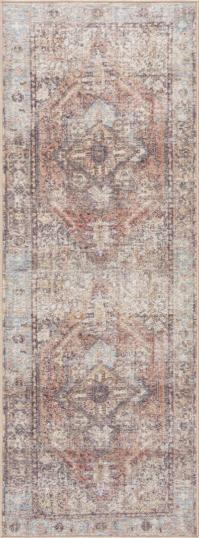 Antique style Rust, Blue, Beige and Charcoal Traditional Heriz Washable Area Rug - The Rug Decor