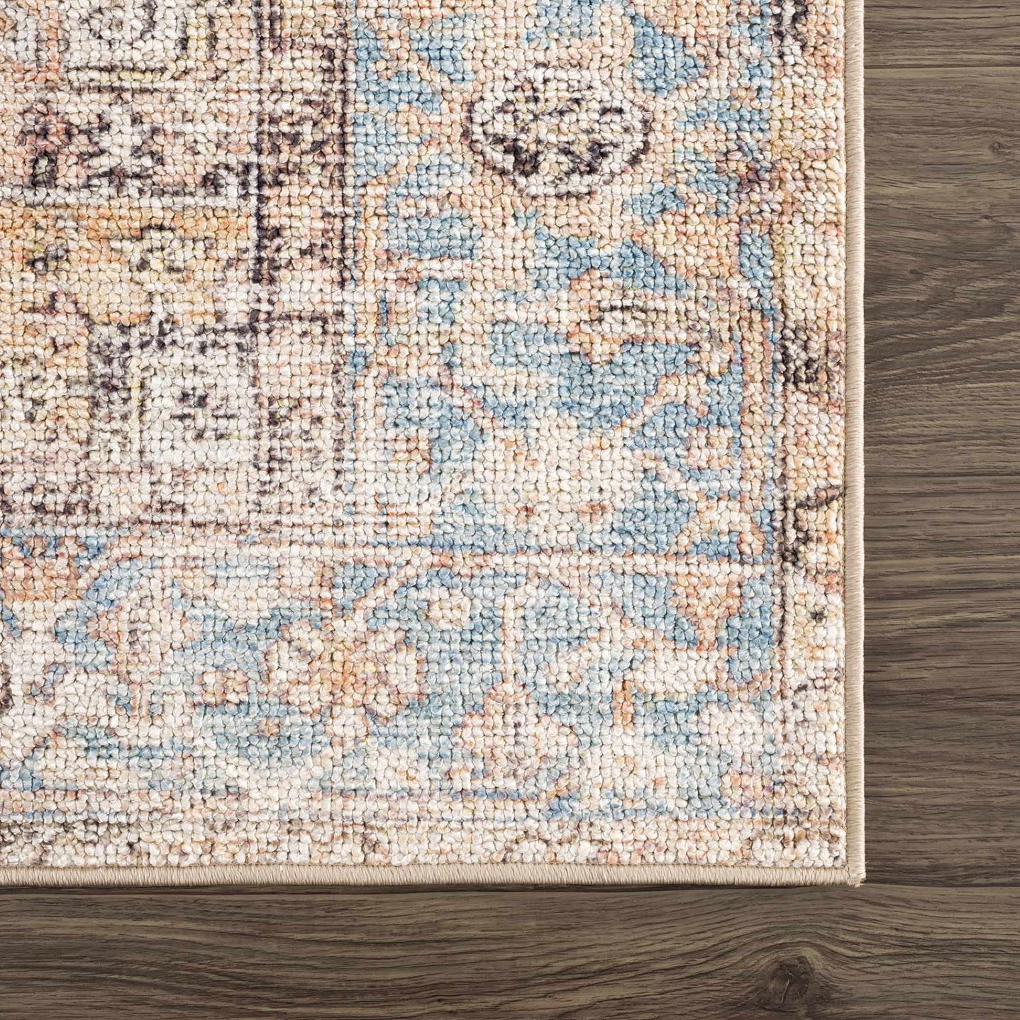 Antique style Rust, Blue, Beige and Charcoal Traditional Heriz Washable Area Rug - The Rug Decor
