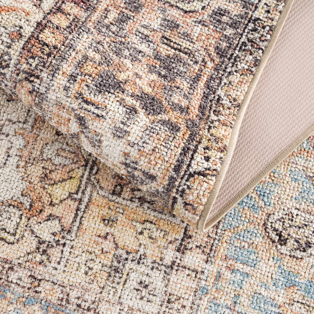 Antique style Rust, Blue, Beige and Charcoal Traditional Heriz Washable Area Rug - The Rug Decor