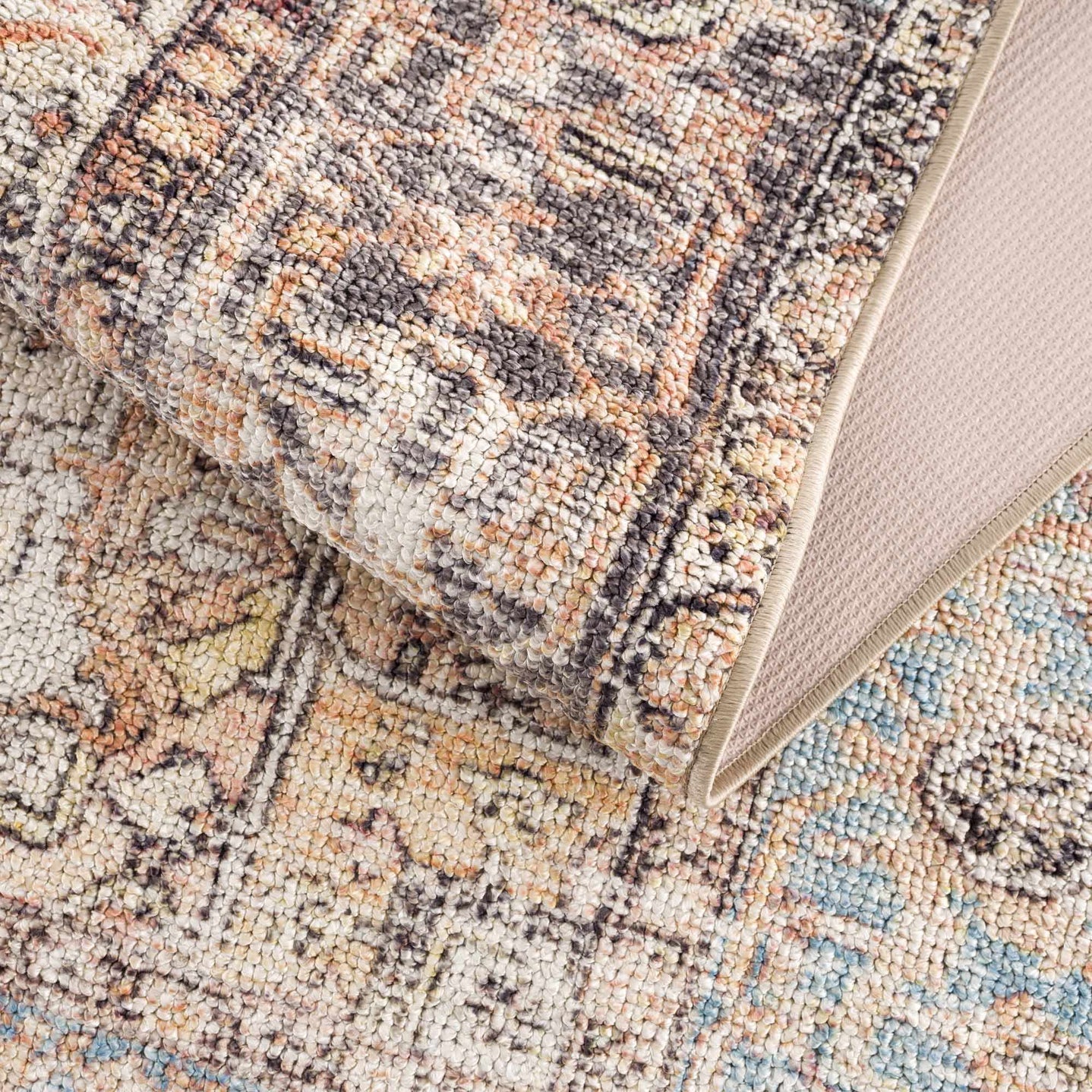 Antique style Rust, Blue, Beige and Charcoal Traditional Heriz Washable Area Rug - The Rug Decor