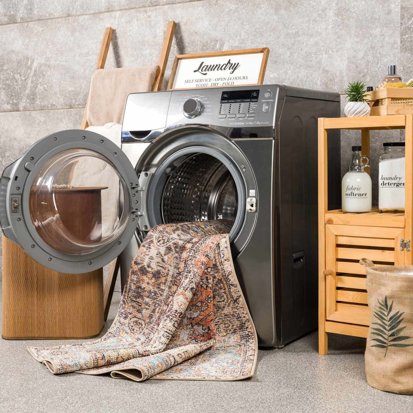 Antique style Rust, Blue, Beige and Charcoal Traditional Heriz Washable Area Rug - The Rug Decor