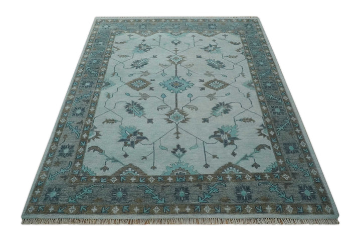 Antique Style Teal and Brown Hand Knotted Oriental Oushak 8x10 wool Area Rug - The Rug Decor