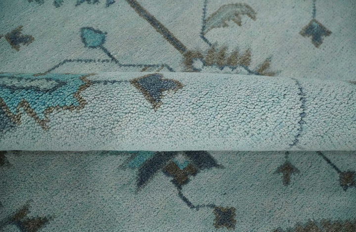 Antique Style Teal and Brown Hand Knotted Oriental Oushak 8x10 wool Area Rug - The Rug Decor