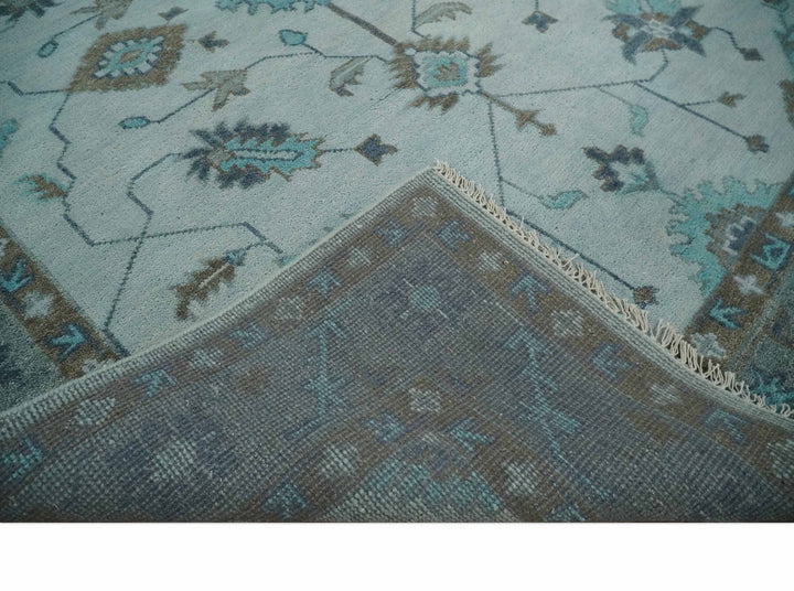Antique Style Teal and Brown Hand Knotted Oriental Oushak 8x10 wool Area Rug - The Rug Decor