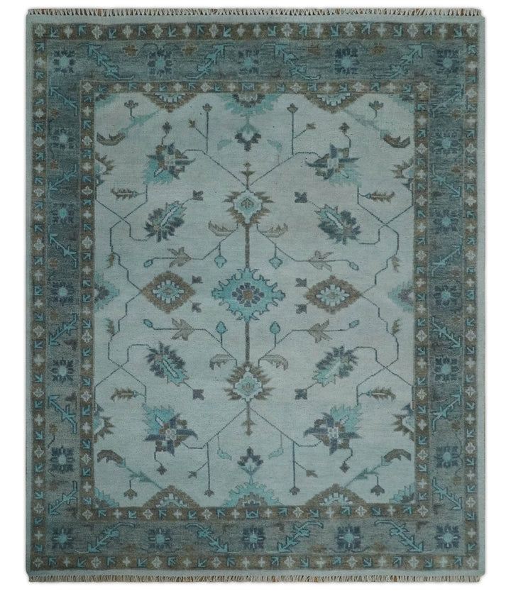 Antique Style Teal and Brown Hand Knotted Oriental Oushak 8x10 wool Area Rug - The Rug Decor