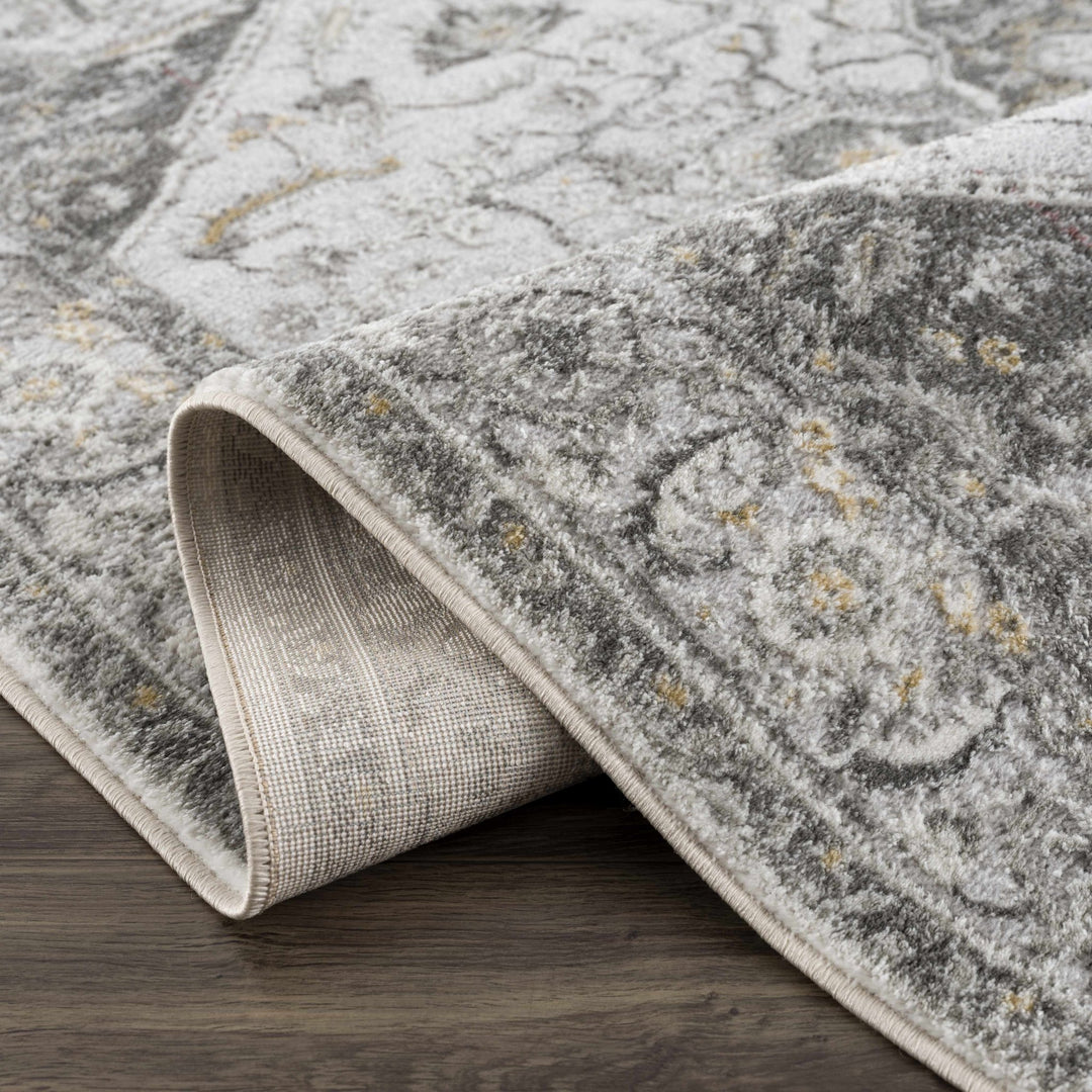 Antique Style Traditional Design Heriz Gray, Charcoal And Gold Area Rug - The Rug Decor