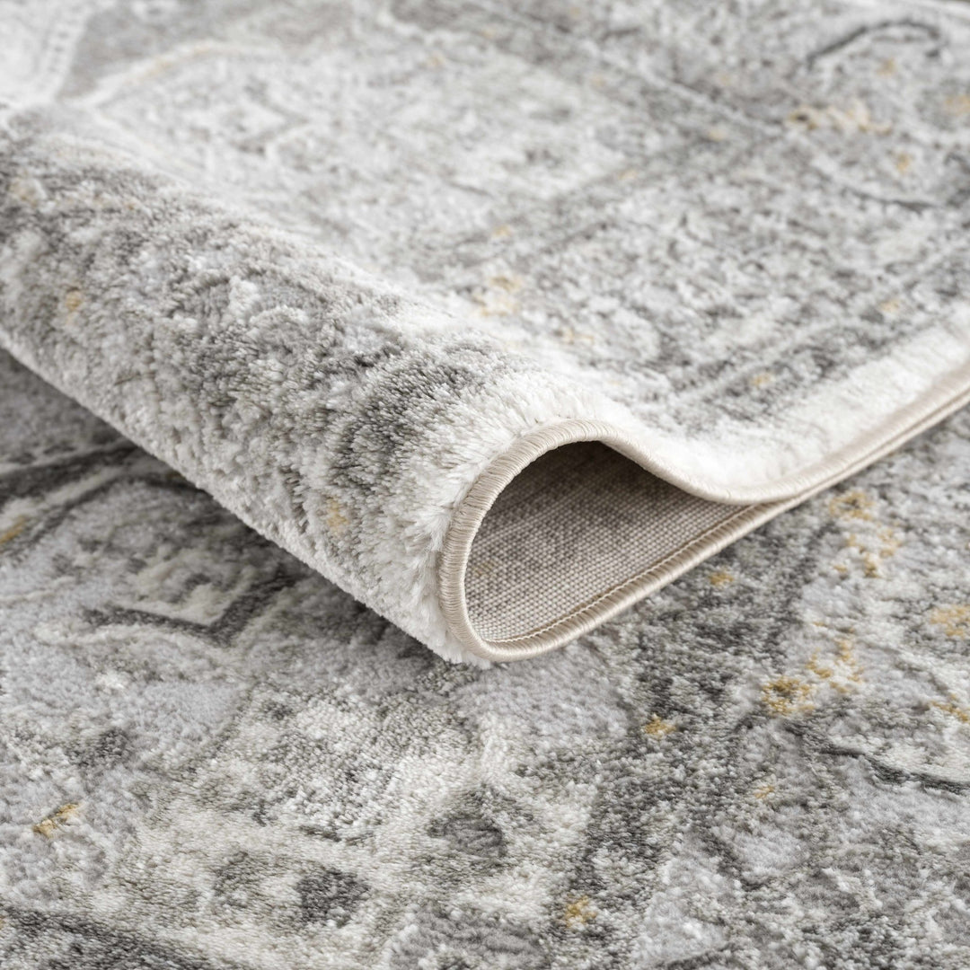 Antique Style Traditional Design Heriz Gray, Charcoal And Gold Area Rug - The Rug Decor