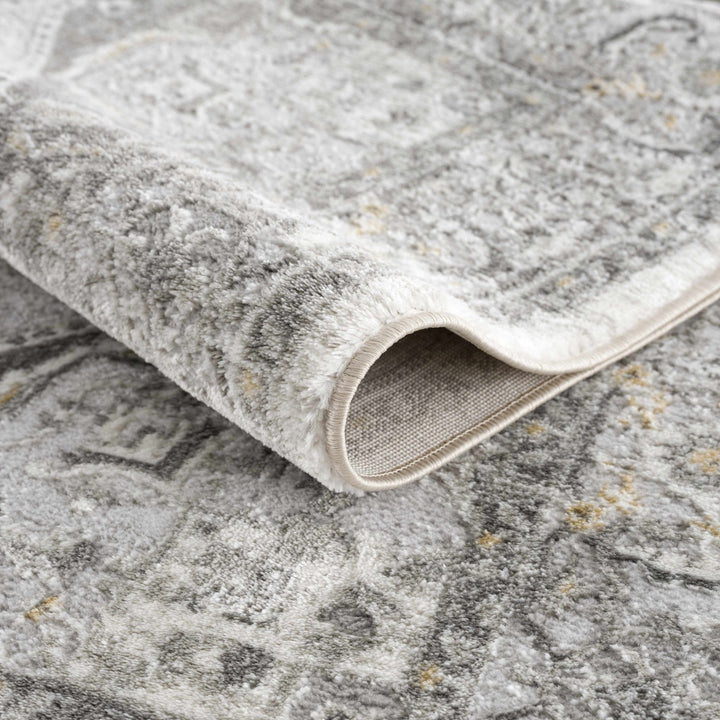 Antique Style Traditional Design Heriz Gray, Charcoal And Gold Area Rug - The Rug Decor