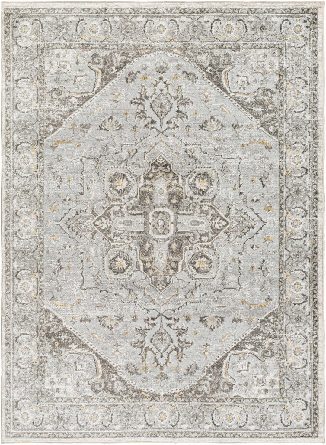 Antique Style Traditional Design Heriz Gray, Charcoal And Gold Area Rug - The Rug Decor