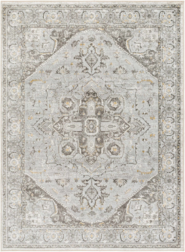 Antique Style Traditional Design Heriz Gray, Charcoal And Gold Area Rug - The Rug Decor