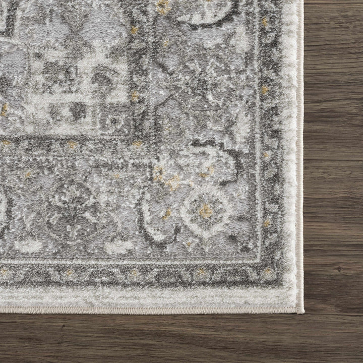 Antique Style Traditional Design Heriz Gray, Charcoal And Gold Area Rug - The Rug Decor