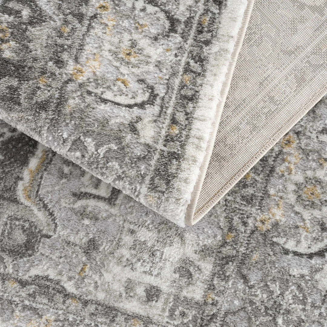 Antique Style Traditional Design Heriz Gray, Charcoal And Gold Area Rug - The Rug Decor