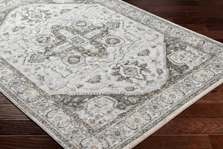 Antique Style Traditional Design Heriz Gray, Charcoal And Gold Area Rug - The Rug Decor