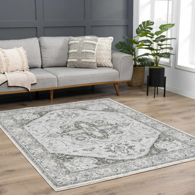 Antique Style Traditional Design Heriz Gray, Charcoal And Gold Area Rug - The Rug Decor