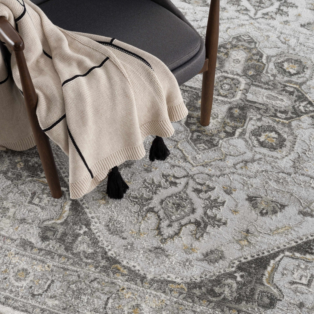 Antique Style Traditional Design Heriz Gray, Charcoal And Gold Area Rug - The Rug Decor