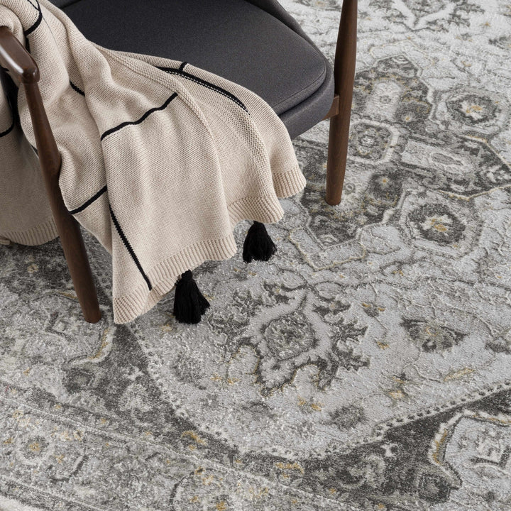 Antique Style Traditional Design Heriz Gray, Charcoal And Gold Area Rug - The Rug Decor