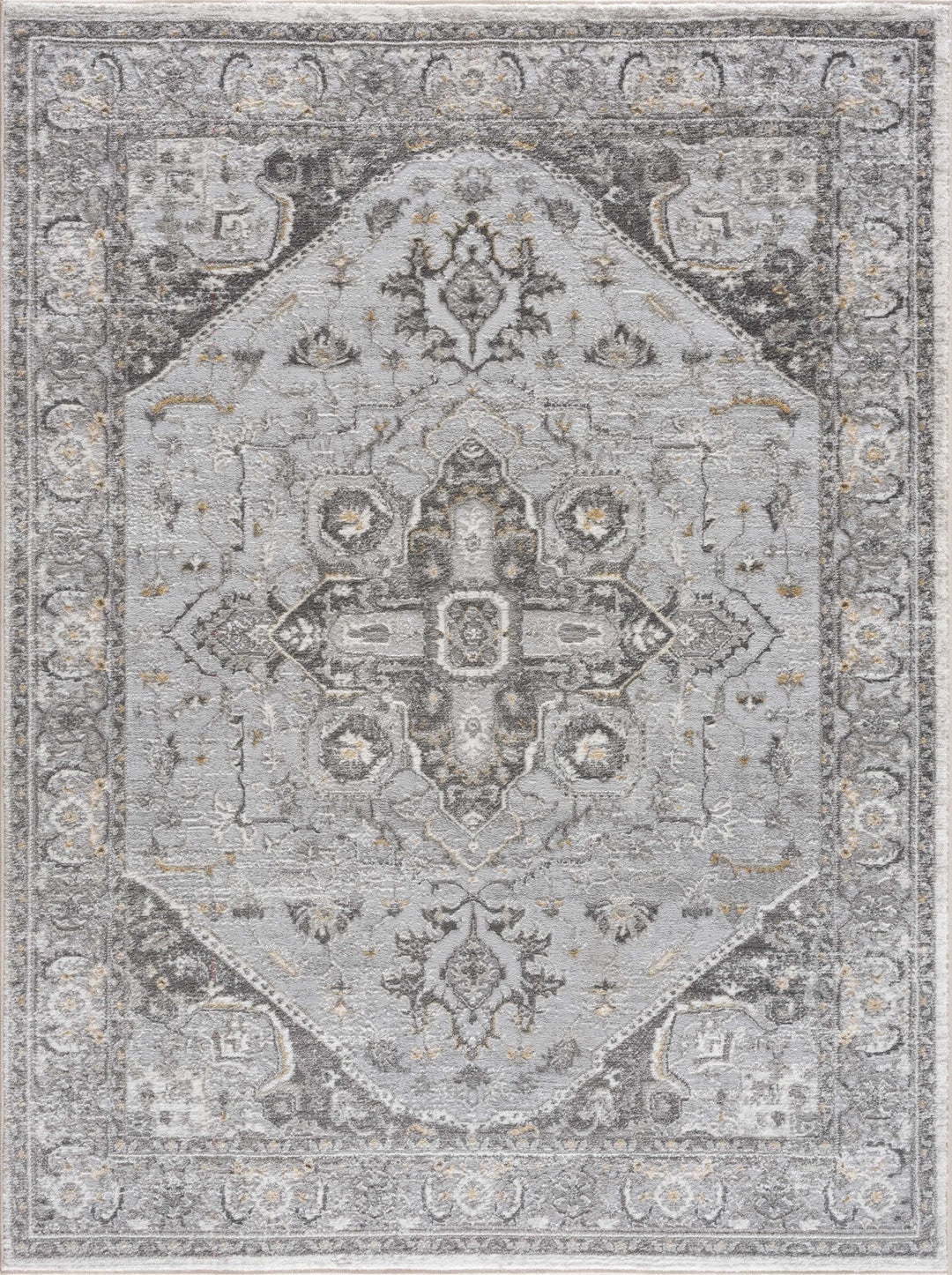 Antique Style Traditional Design Heriz Gray, Charcoal And Gold Area Rug - The Rug Decor