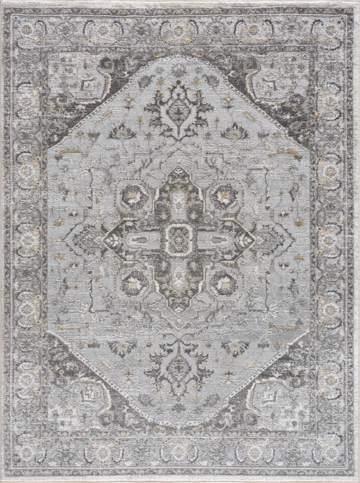 Antique Style Traditional Design Heriz Gray, Charcoal And Gold Area Rug - The Rug Decor
