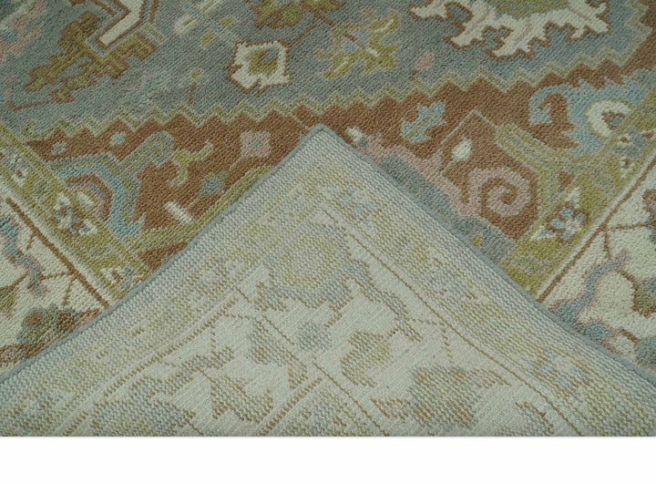 Antique Style Traditional Heriz Gray, Ivory, Peach and Olive Hand Knotted Multi Size wool Area Rug - The Rug Decor