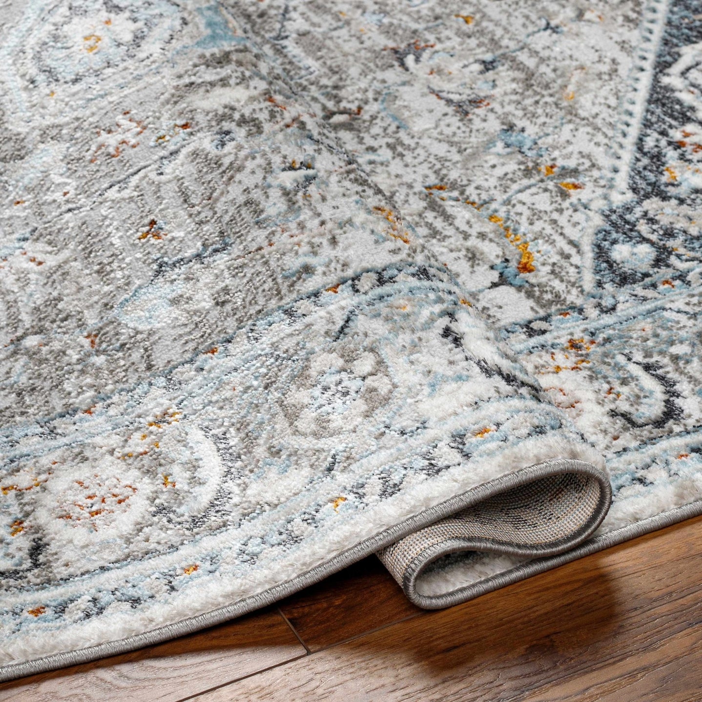Antique Style Traditional Turkish Design Gray, Charcoal, Teal and Brown Area Rug - The Rug Decor