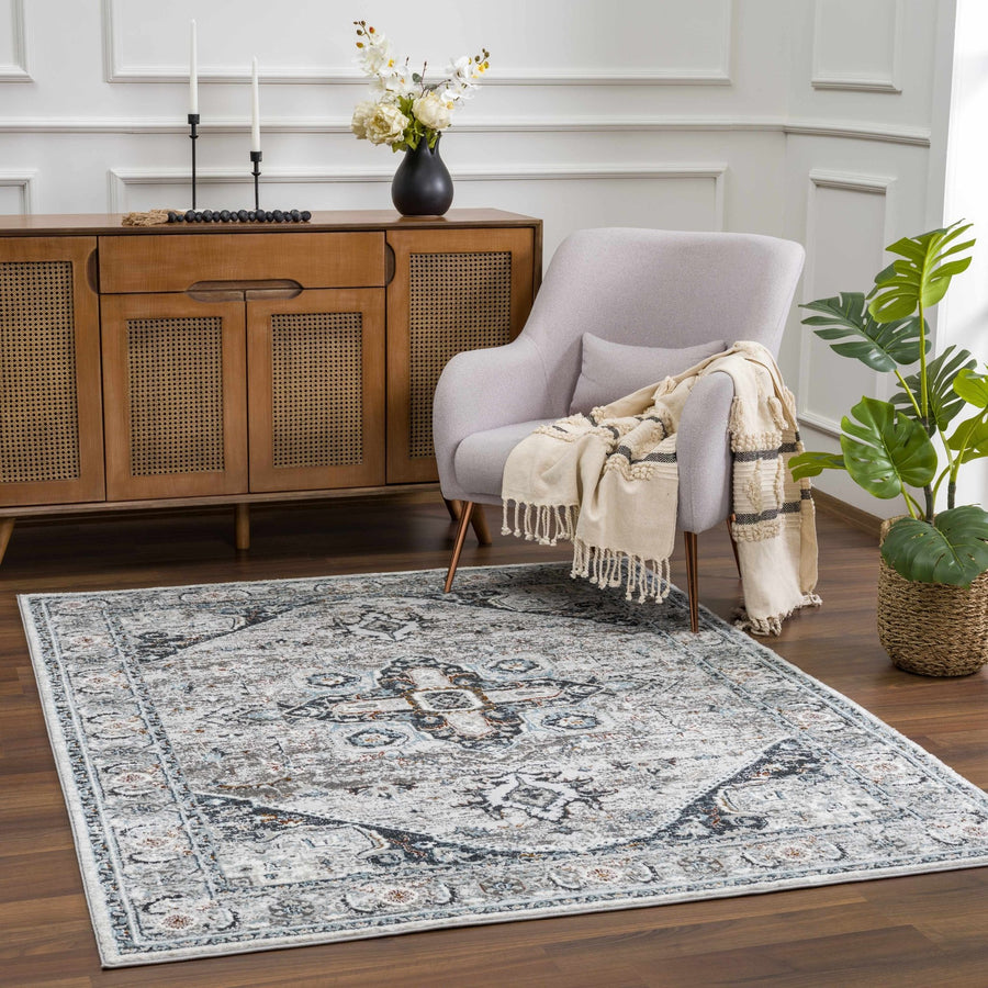 Antique Style Traditional Turkish Design Gray, Charcoal, Teal and Brown Area Rug - The Rug Decor