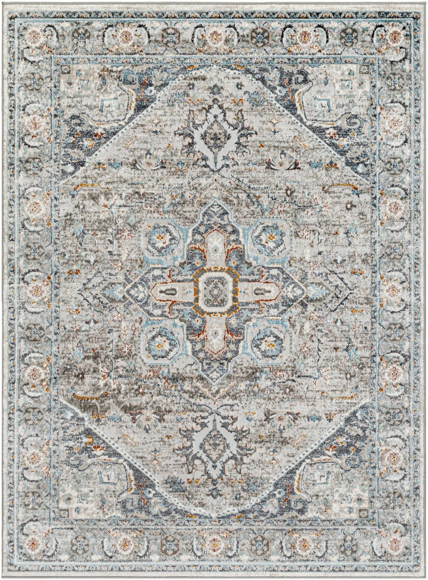 Antique Style Traditional Turkish Design Gray, Charcoal, Teal and Brown Area Rug - The Rug Decor