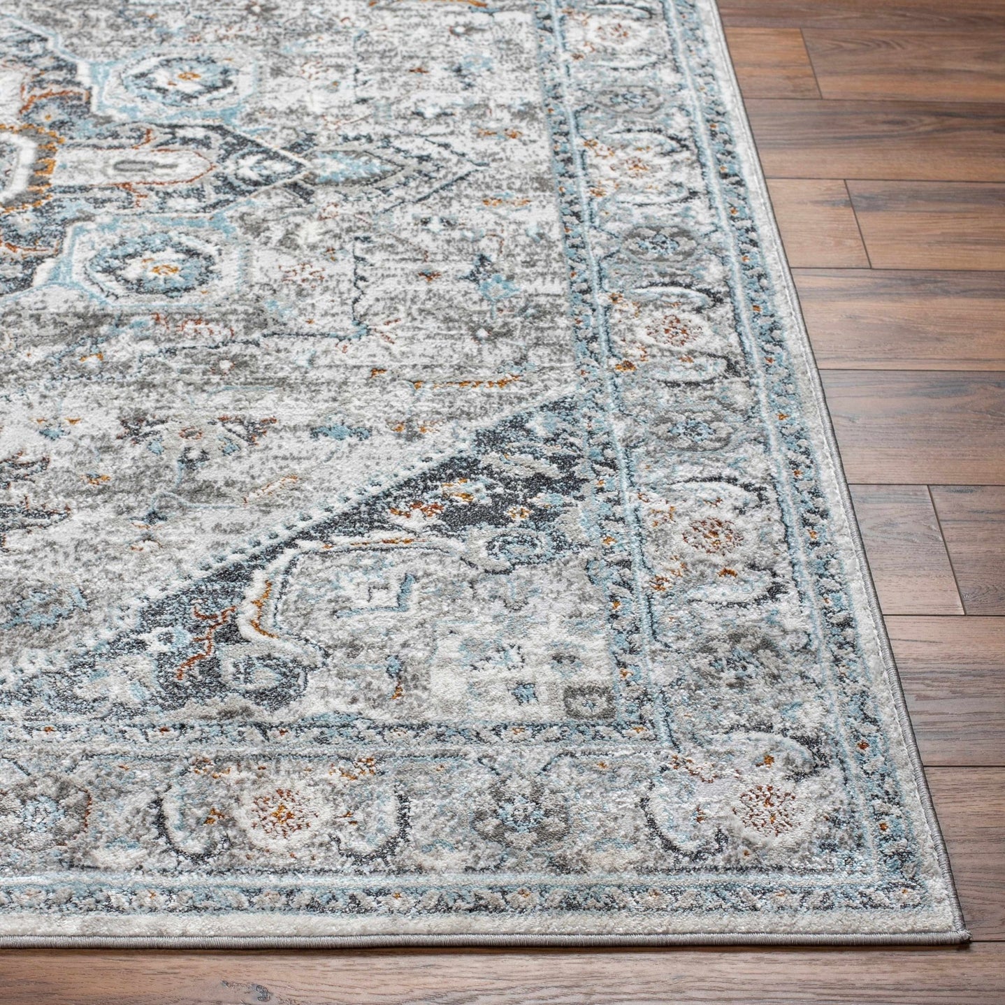 Antique Style Traditional Turkish Design Gray, Charcoal, Teal and Brown Area Rug - The Rug Decor