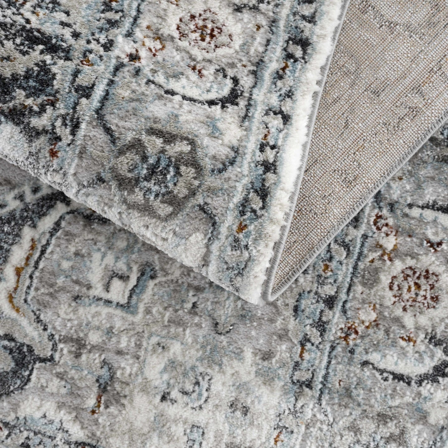 Antique Style Traditional Turkish Design Gray, Charcoal, Teal and Brown Area Rug - The Rug Decor