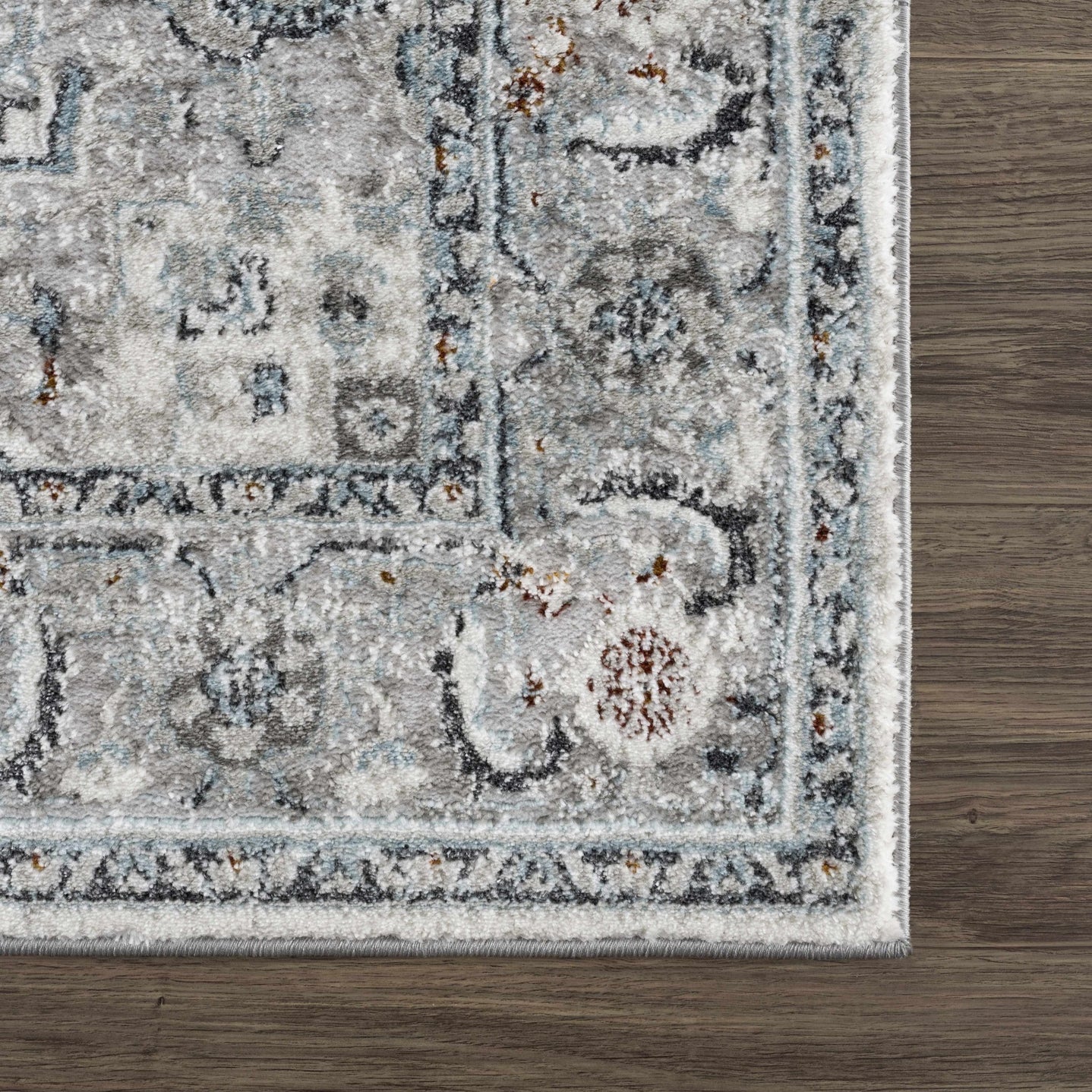 Antique Style Traditional Turkish Design Gray, Charcoal, Teal and Brown Area Rug - The Rug Decor