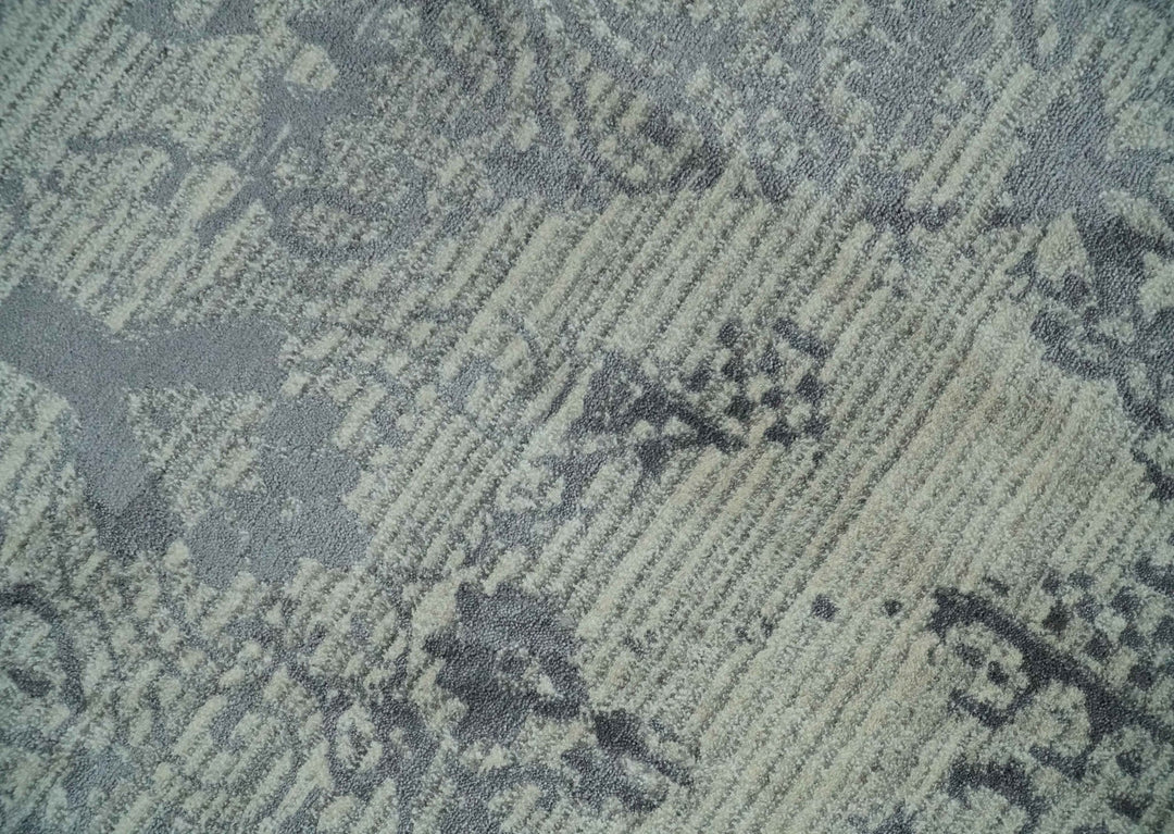 Antique Style transitional 8x11 Beige and Charcoal hand knotted Wool and art silk Area Rug - The Rug Decor