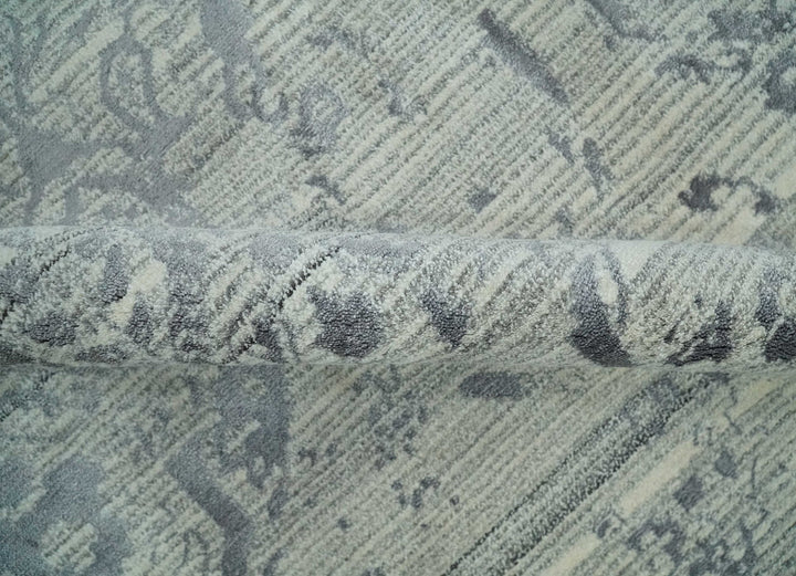 Antique Style transitional 8x11 Beige and Charcoal hand knotted Wool and art silk Area Rug - The Rug Decor