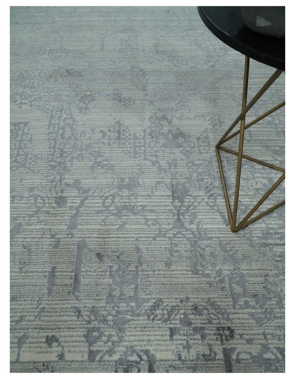 Antique Style transitional 8x11 Beige and Charcoal hand knotted Wool and art silk Area Rug - The Rug Decor