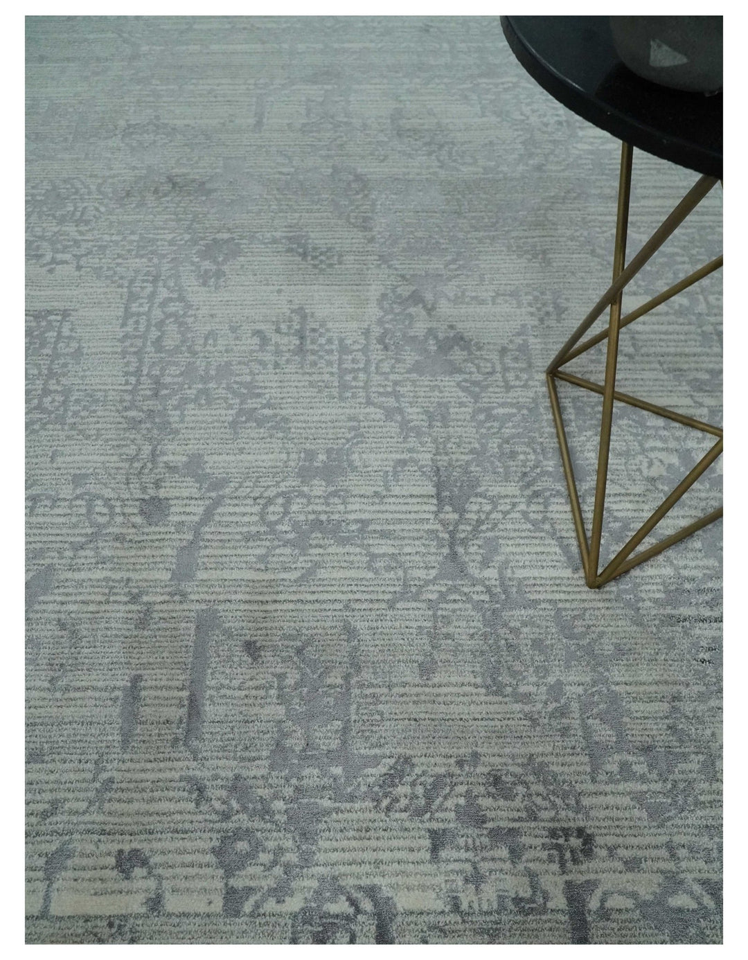 Antique Style transitional 8x11 Beige and Charcoal hand knotted Wool and art silk Area Rug - The Rug Decor