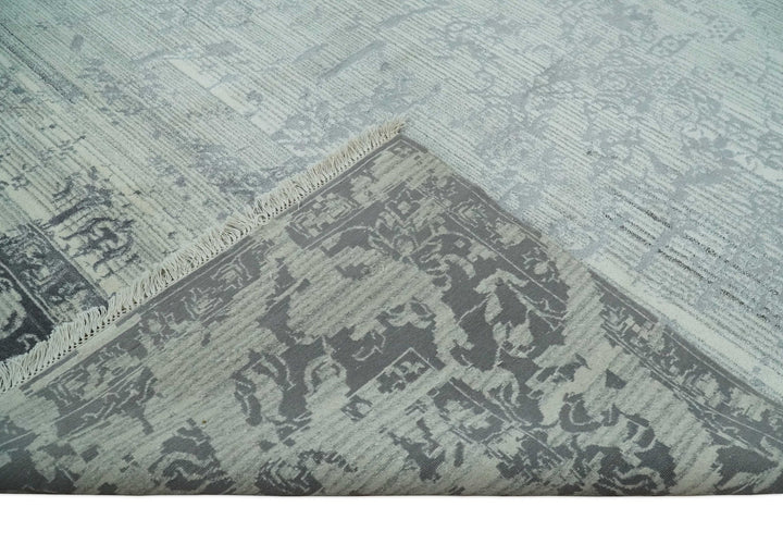 Antique Style transitional 8x11 Beige and Charcoal hand knotted Wool and art silk Area Rug - The Rug Decor