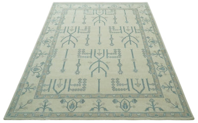Antique Style Tree of life Beige and Teal Traditional Hand Knotted Custom Made wool Area Rug - The Rug Decor