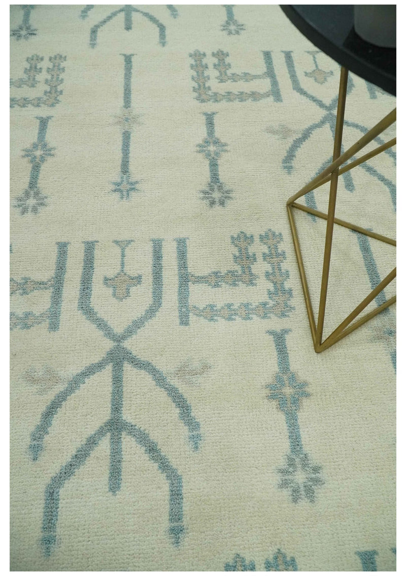Antique Style Tree of life Beige and Teal Traditional Hand Knotted Custom Made wool Area Rug - The Rug Decor