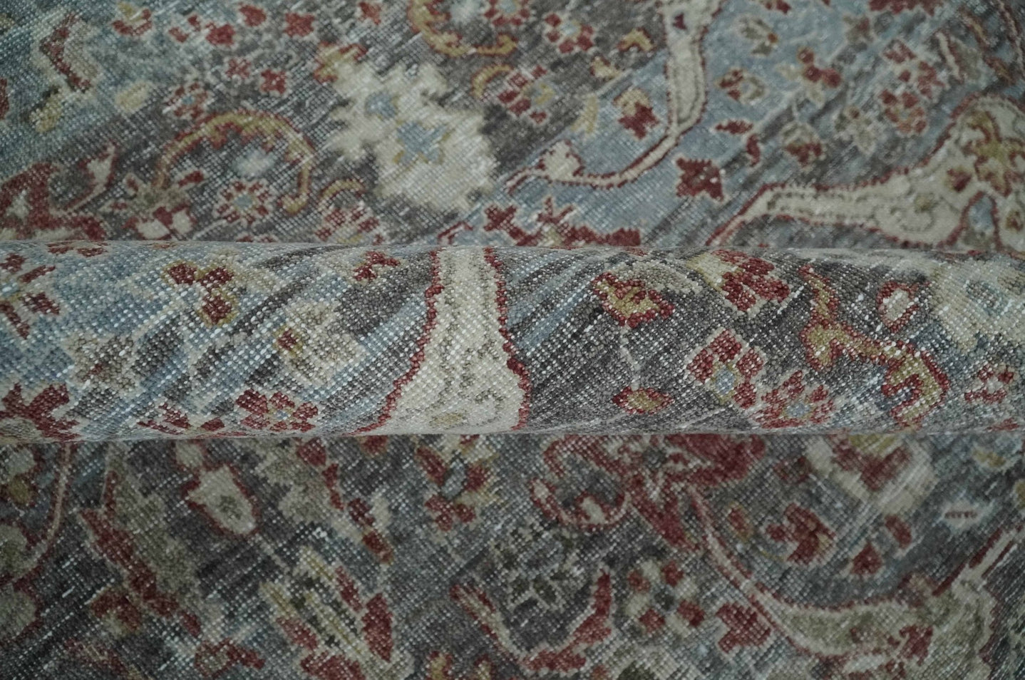 Antique Style Vintage Finish Low Pile Hand Knotted Gray, Silver and Rust Traditional Oushak Wool Rug | TRD2779 - The Rug Decor