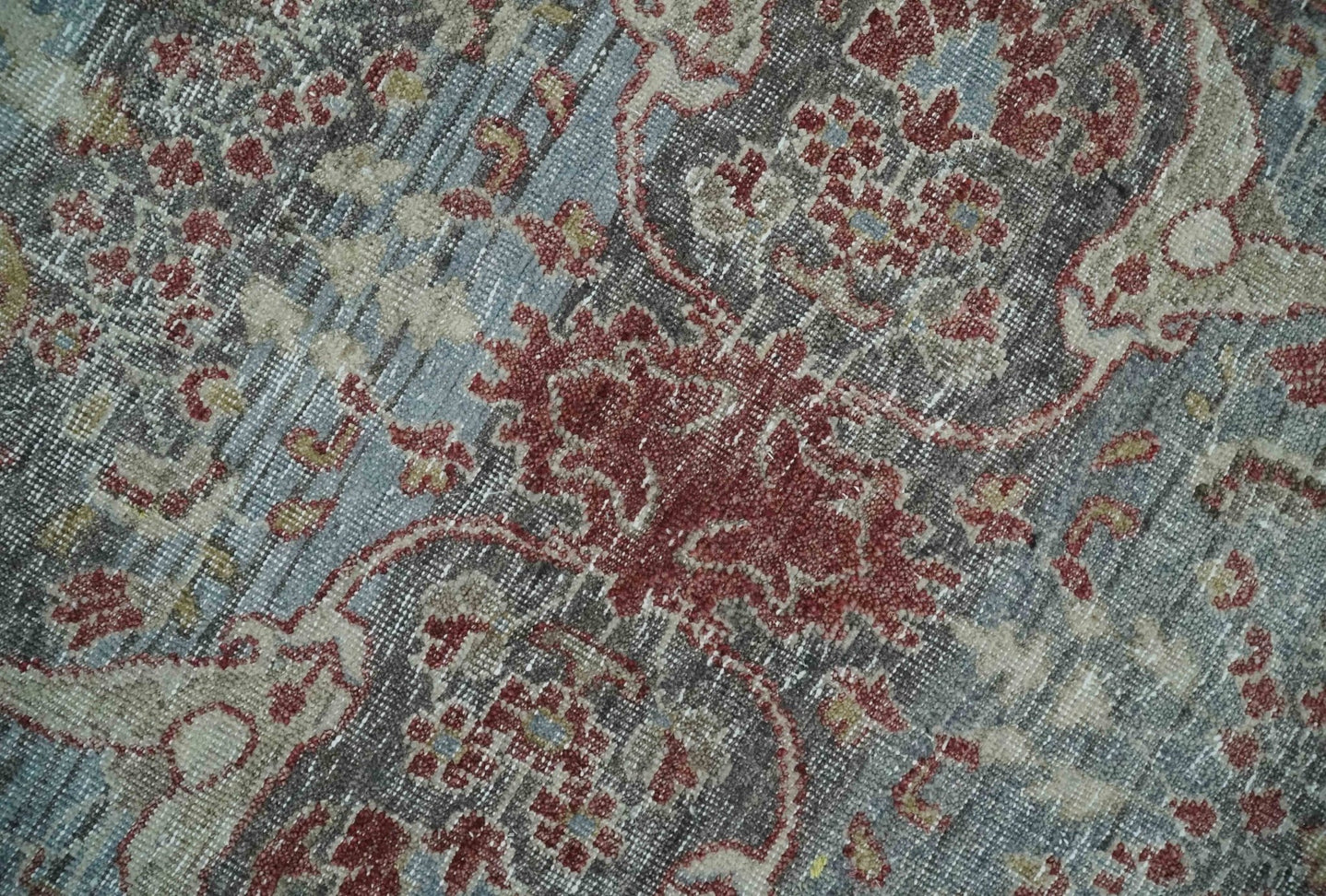 Antique Style Vintage Finish Low Pile Hand Knotted Gray, Silver and Rust Traditional Oushak Wool Rug | TRD2779 - The Rug Decor