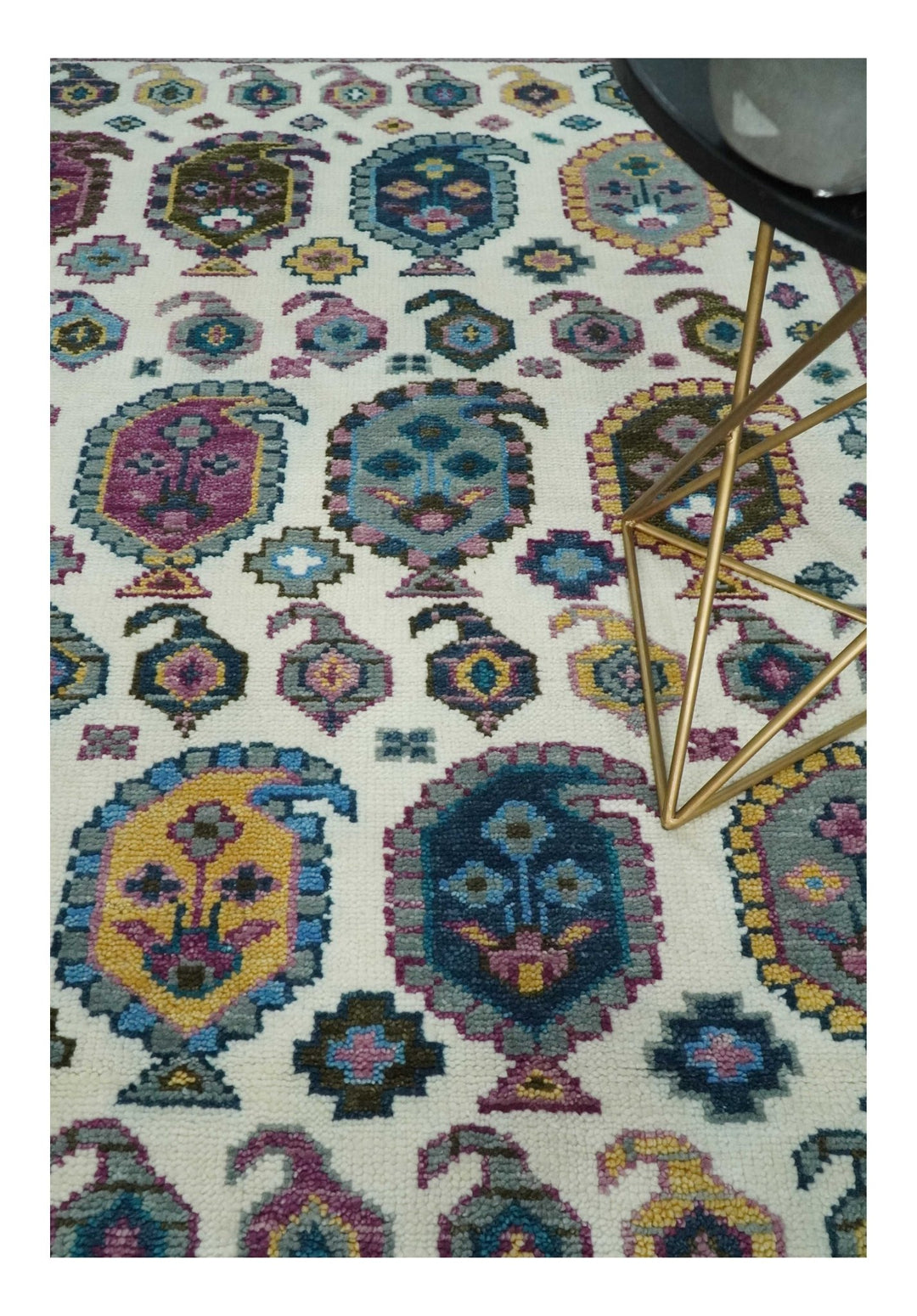 Antique Turkish 8x10, 9x12, 10x14 and 12x15 Hand Knotted Ivory, Gold and Pink Persian Rug | TRDCP1072 - The Rug Decor