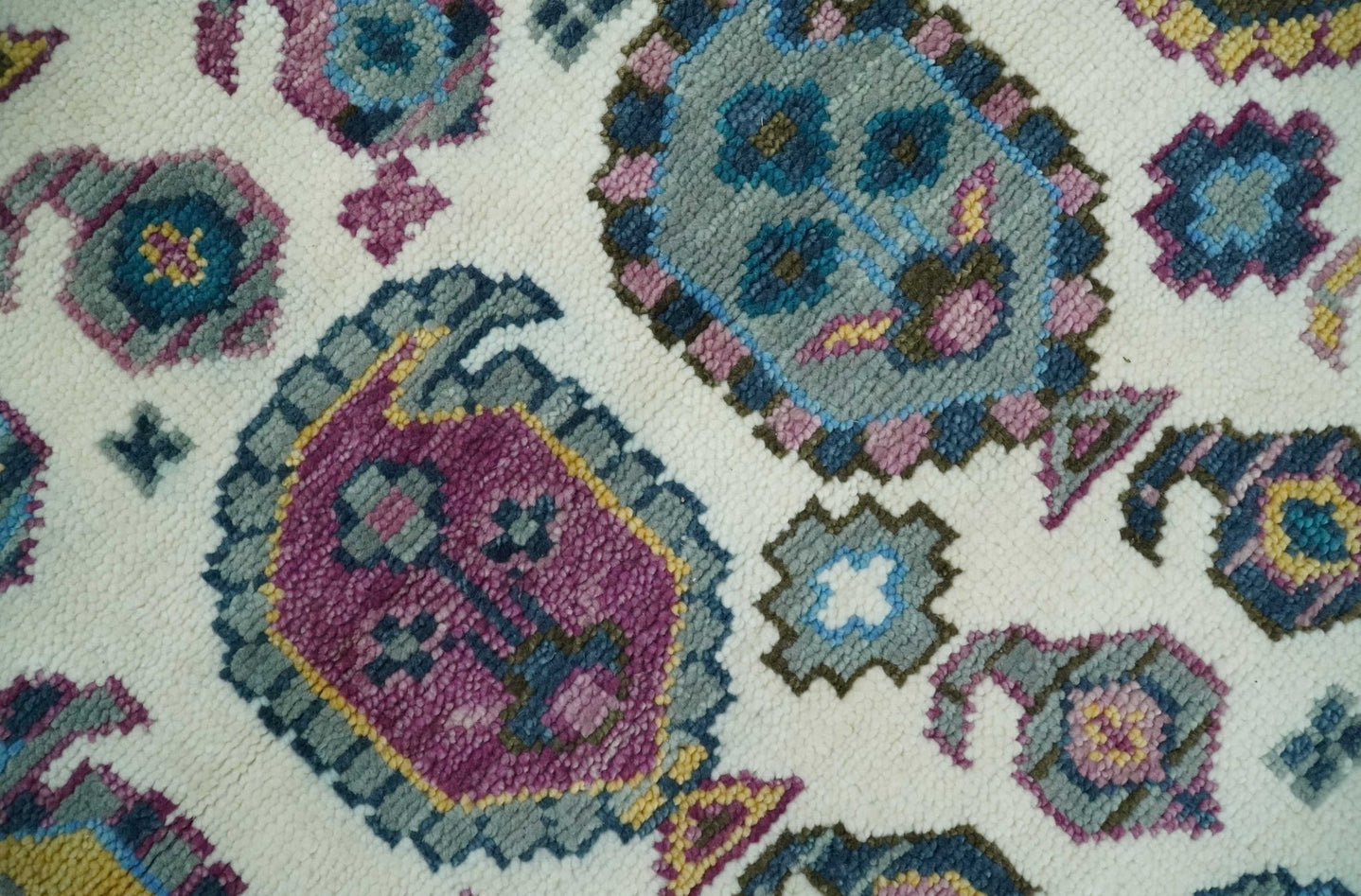 Antique Turkish 8x10, 9x12, 10x14 and 12x15 Hand Knotted Ivory, Gold and Pink Persian Rug | TRDCP1072 - The Rug Decor