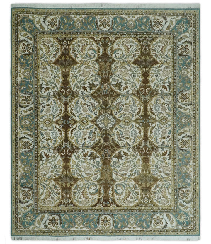 Antique Turkish 8x10 Hand Knotted Brown, Ivory and Blue Persian Rug | AC20810 - The Rug Decor