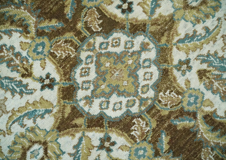 Antique Turkish 8x10 Hand Knotted Brown, Ivory and Blue Persian Rug | AC20810 - The Rug Decor