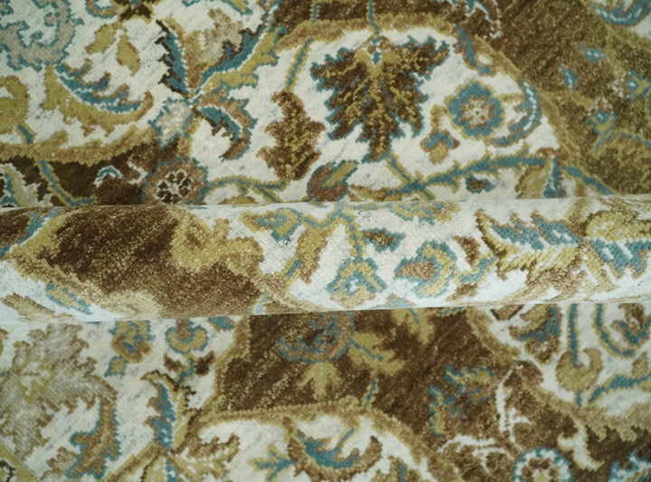 Antique Turkish 8x10 Hand Knotted Brown, Ivory and Blue Persian Rug | AC20810 - The Rug Decor
