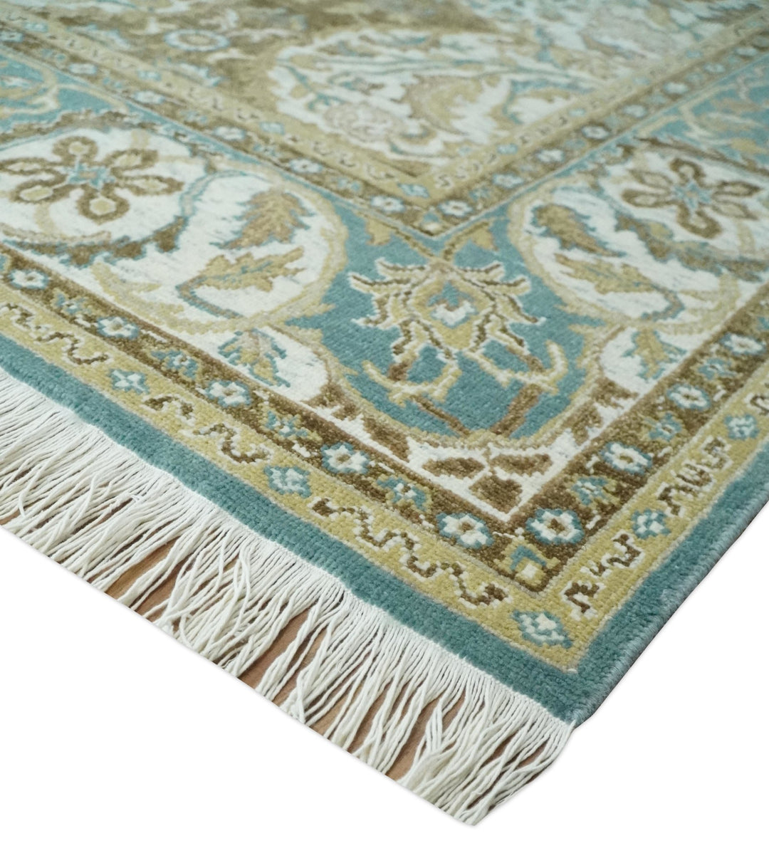Antique Turkish 8x10 Hand Knotted Brown, Ivory and Blue Persian Rug | AC20810 - The Rug Decor